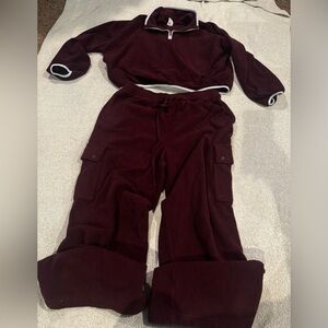 Victoria's Secret PINK Burgundy Fleece Sweatsuit Set XL Quarter Zip